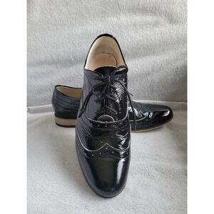 Zapato Handmade Black Patent Leather Wingtip Oxford Brogue Shoes Womens 38